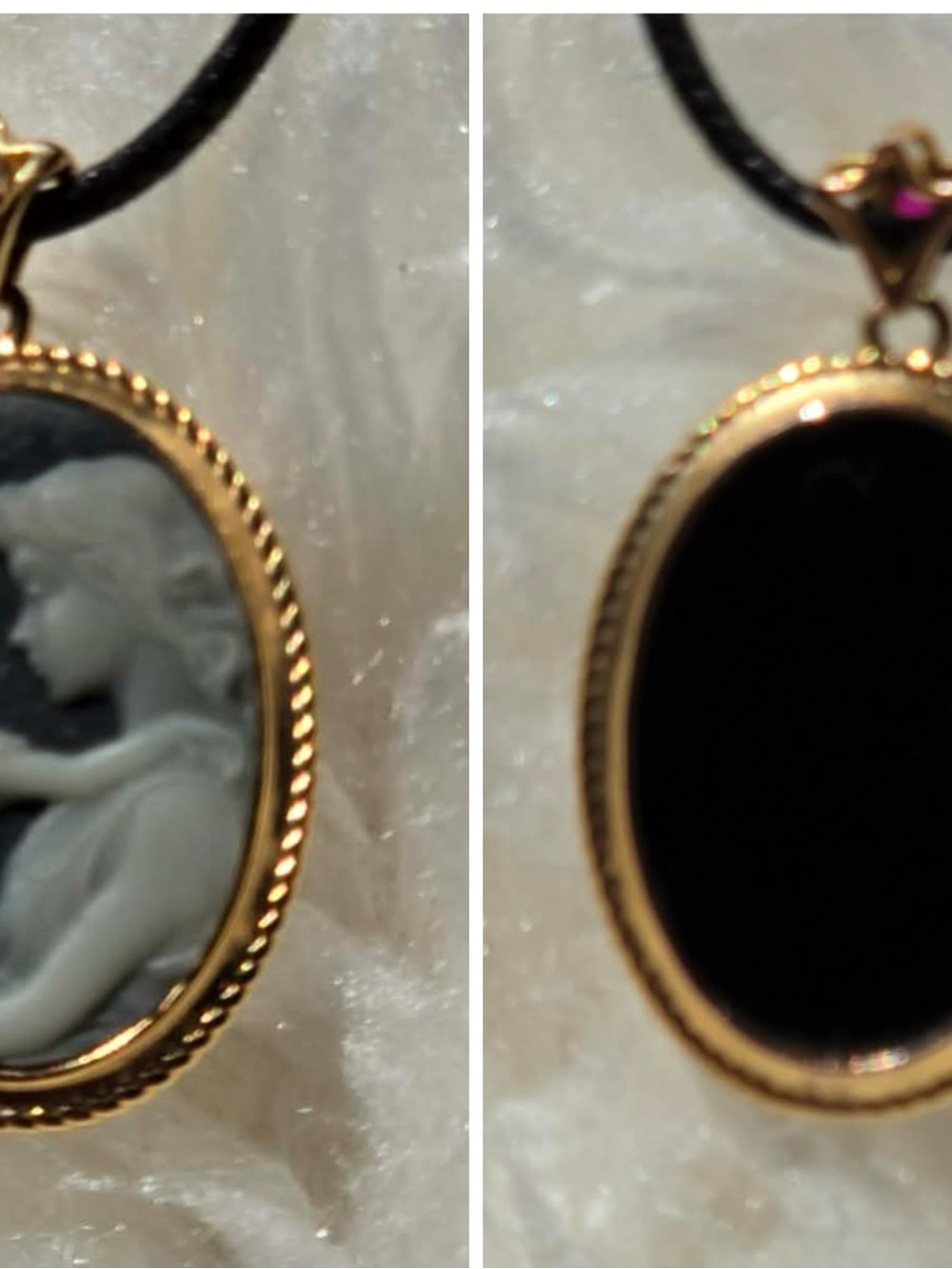 Gold Cameo Pendant Necklace with Black Cord - Women's Jewelry